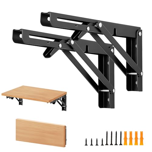 Matte Black Folding Shelf Brackets, 10 Inch, 2 Pack - size: 10 Inch