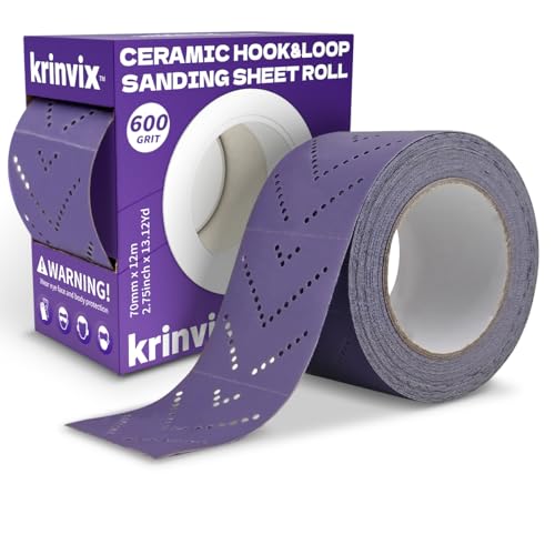 600 Grit Purple Hook & Loop Sandpaper Roll, 70mm x 12m, Ceramic Abrasive with Multi-Hole Dustless Design for Automotive, Wood & Metal, Ideal for Body Repair, Paint Prep & Coating Removal - style: 600 Grit