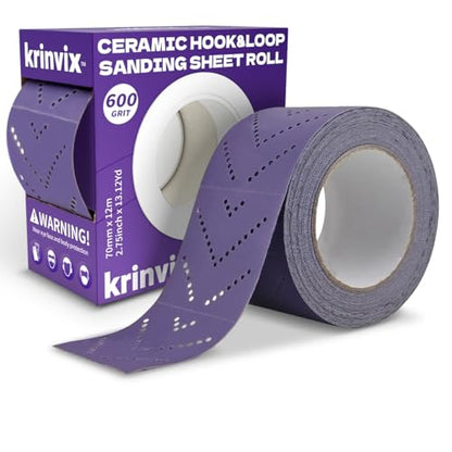 600 Grit Purple Hook & Loop Sandpaper Roll, 70mm x 12m, Ceramic Abrasive with Multi-Hole Dustless Design for Automotive, Wood & Metal, Ideal for Body Repair, Paint Prep & Coating Removal - style: 600 Grit