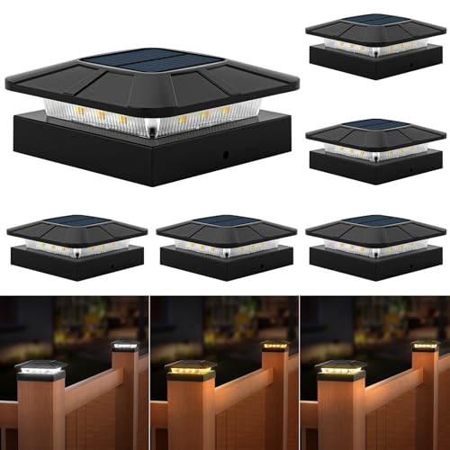 4x4 Solar Fence Post Cap Lights Outdoor Waterproof, 6 Pack, Black - size: 6 Pack