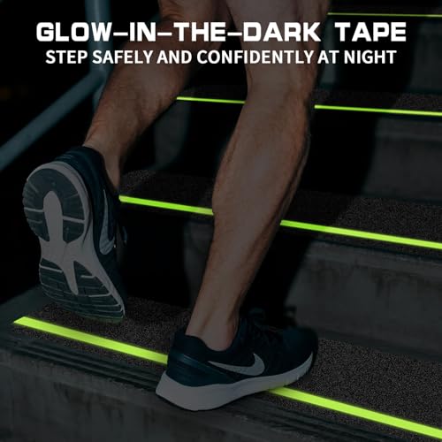 LadyRosian Outdoor Stair Treads Non Slip 10-Pack Black Glow 6" x 30" - Weather Resistant Adhesive Heavy Grip Tape - Waterproof Anti Skid Strips- Glow in The Dark 80-Grit Adhesive Treads - color: Dark, size: 6" x 30"