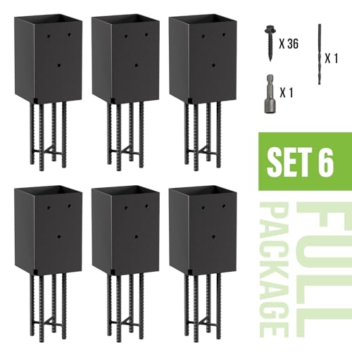 6 Pack 4x4 Metal Post Base Holder Bracket for Concrete Deck (Black) - size: 4IN, style: 6Pcs
