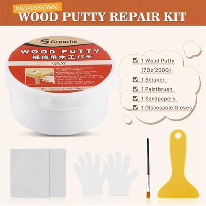 Wood Filler Putty Gray Paintable, Stainable, Sandable Repair Kit 7 Ounce - color: Gray