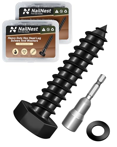 (2Box) 5/16" x 1-1/2" Hex Head Lag Screws Bolts with Flat Washers, 30Sets Black 304 Stainless Steel 18-8 Heavy Duty 5/16 Lag Bolts for Wood with Hex Socket - size: 5/16" x 1-1/2", style: 2-Box