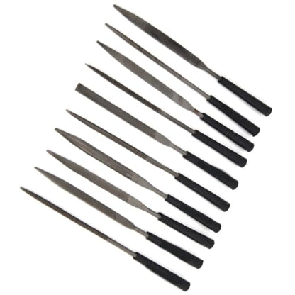 10pcs Needle File Set, 3 x 140mm Mini Carbon Steel Files with Plastic Handles for Jewelry Metal Smoothing - size: 3×140mm×10