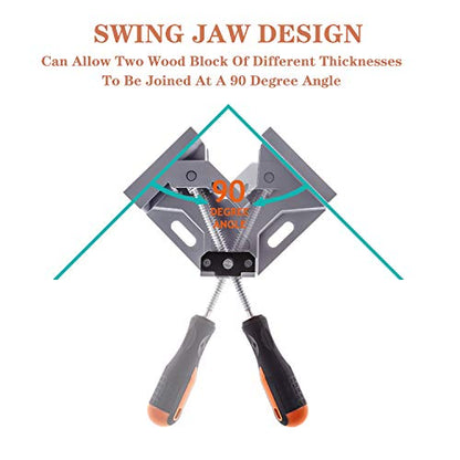 2pcs Corner Clamp - Right Angle 90 Degree Wood Clamps For Woodworking, With Adjustable Swing Jaw Aluminum Alloy Frame, For Welding, DIY Woodworking - style: 2pcs