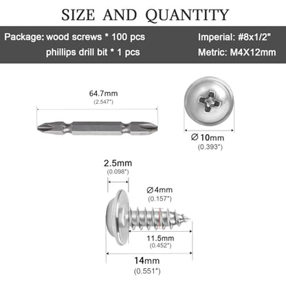 #8x1/2 Phillips Modified Truss Head Wood Screws 100pcs ZGLS-04 - size: #8 x 1/2"