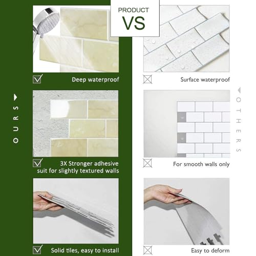 STICKGOO 10-Sheet Subway Tile Peel and Stick Backsplash, Self Adhesive Vinyl Wall Tiles, Stick on Backsplash for Kitchen and Bathroom(Thicker Design) - color: Faux Yellow Travertine