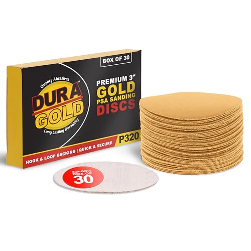 Dura-Gold - Premium - 320 Grit 3" Gold Hook & Loop Sanding Discs for DA - size: 320-Grit