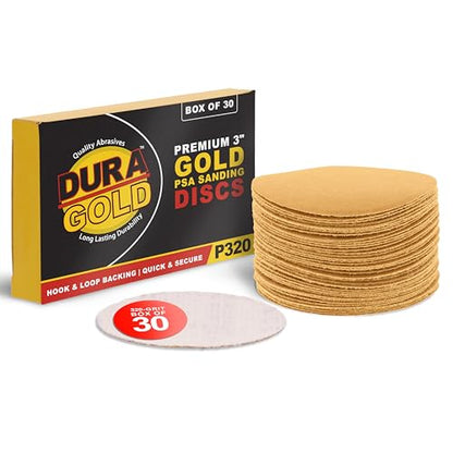 Dura-Gold - Premium - 320 Grit 3" Gold Hook & Loop Sanding Discs for DA - size: 320-Grit
