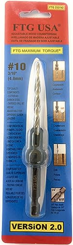 FTG USA #10 (3/16") Countersink Drill Bit for Wood with Tapered Drill Bit - size: #10, style: w/o Depth Stop