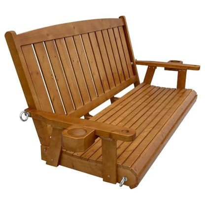 Wooden Porch Swing 3-Seater, Bench Swing with Cupholders (Brown, 5 FT Extra Large)