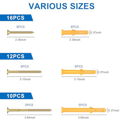 Aovchei 38pcs Drywall Anchors Kit, 19 Plastic Anchors and 19 Screws - size: #10*60 #10*80 #10*100