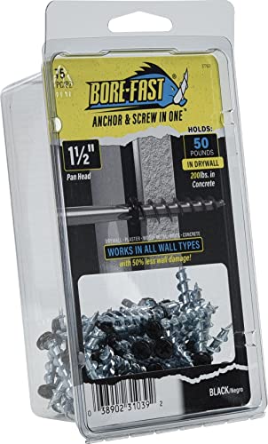 Hillman Borefast Drywall Anchors, 1-1/2in Pan Head, 75 Pack, Black - color: Black