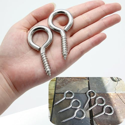 M6 10 Pcs 304 Stainless Steel Screws Eye,2.56 Inch Screw Self Tapping Eye,Load Bearing 200LB, Duty Eye Bolt for Wood Securing Cables Wire,Indoor & Outdoor Use (10, M6 2.56 Inch) - size: M6 2.56 Inch