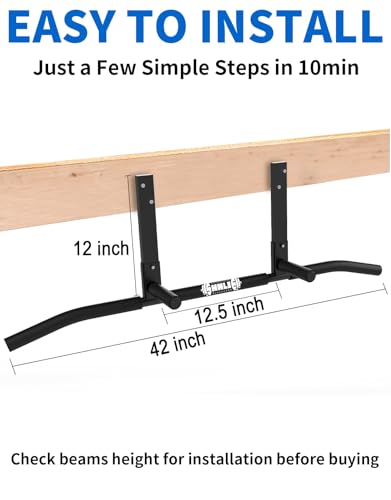 Joist Mounted Pull Up Bar, Ceiling Mount Chin Up Bar for Home Gym, Beam, Rafter, Easy installation, 42" Wide Bar