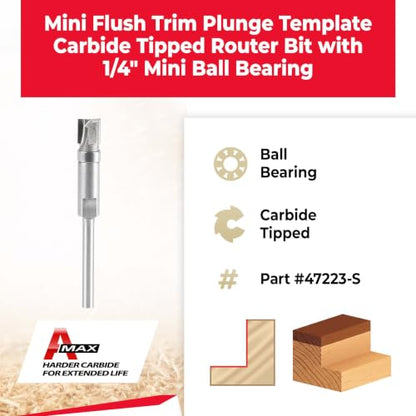 Amana Tool - 47223-S Miniature Flush Trim Plunge Template 1/4 Dia x 1/4 x 1/8" Shank - size: 1/4 Dia x 1/4 x 1/8" Shank