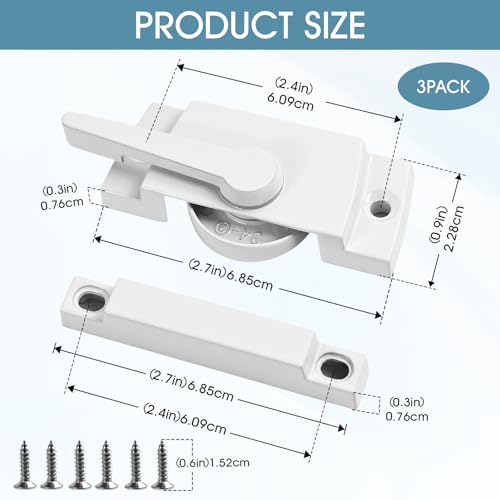3 Pack Window Sash Locks - Sliding Window Latch Replacement for Single-Hung and Double-Hung, White Cam Lock for Vertical and Horizontal Sliding Windows