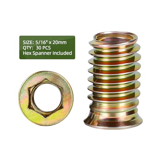 30 PCS 5/16-18 x 20mm Threaded Inserts for Wood Professional Threaded Insert Nuts for Furniture & Wooden Products, Hex Spanner Included - size: 5/16-18 x 20mm