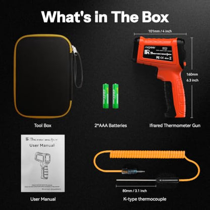 Infrared Thermometer Temperature Gun 2732°F 50:1 Pyrometer - color: -58°F to 2732°F/-4°F to 932°F