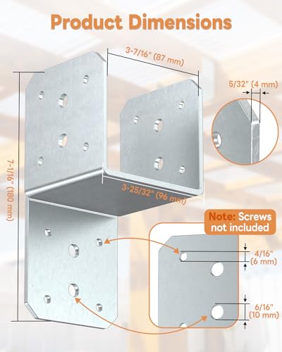4 Pack Galvanized Joist Hanger Brarket, 4 x4 Brackets for Wood - color: Galvanized-4 Pcs