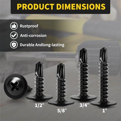Sheet Metal Screws #8 x 3/4", 125pcs FIXLINK Phillips Modified Truss Head Self Tapping Screws for Metal, Self Drilling Screws, Black - color: Black, size: #8 x 3/4"