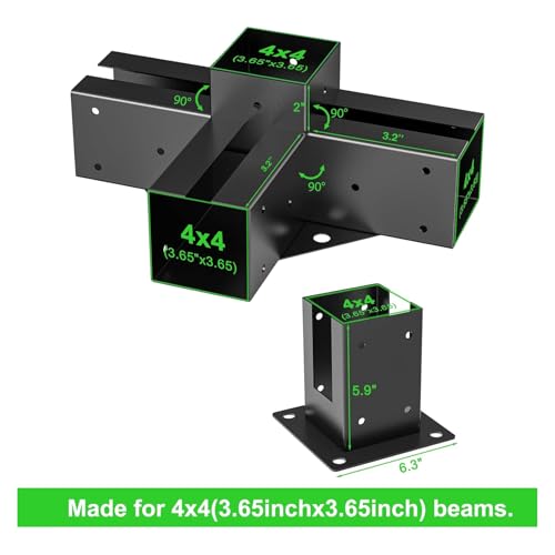 4x4 Pergola Brackets Kit, 3.6 in, 2 4-Way Corners, 2 Post Bases - color: 4-Way+Post Base--4Pack