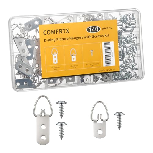 (2 Sizes, 140PCS) D-Ring Picture Hangers with Screws Kit,Heavy Duty - color: Silver