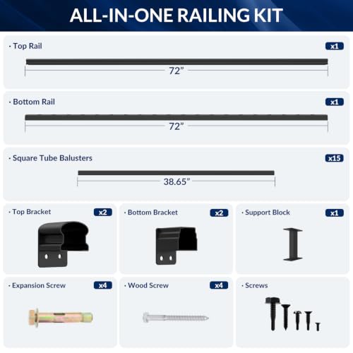 Egadis 1 Pack 42 in x 6 ft Aluminum Porch and Deck Railing Kit Without Post - color: Level 6ft - 1 Panel