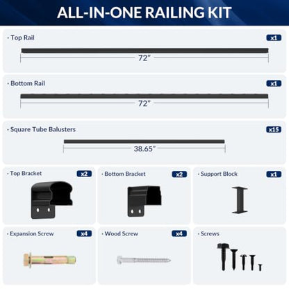 Egadis 1 Pack 42 in x 6 ft Aluminum Porch and Deck Railing Kit Without Post - color: Level 6ft - 1 Panel