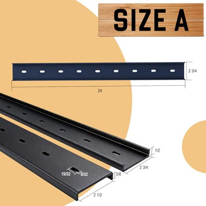 C Channel Steel Support Metal Support Bracing Hidden C Bracket for Table Top Live Edge Slab Woodworking, Black Coat Finish, 6 Holes (4 Pack , 24 Inch) - size: 24 Inch, style: 4 PACK 1