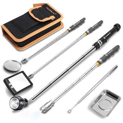 Mulwark 7-Piece Telescoping Magnetic Pickup Tool Set, Versatile Magnet Tool with 1lb & 5lb Magnet Sticks, 360° Swivel Inspection Mirror & Parts Tray, Ideal Gifts for Men, Dads, Mechanics - size: 7pcs Large