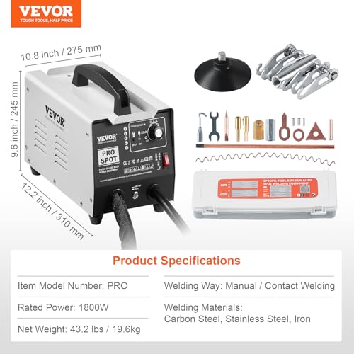 VEVOR Stud Welder Dent Repair Kit, 1.8KW Spot Welder Dent Puller with Auto/Manual Welding & 7 Versatile Modes, 110V Auto Body Spot Welding Dent Puller Machine for Car, Truck Dent Repair - style: Auto/Manual Welding