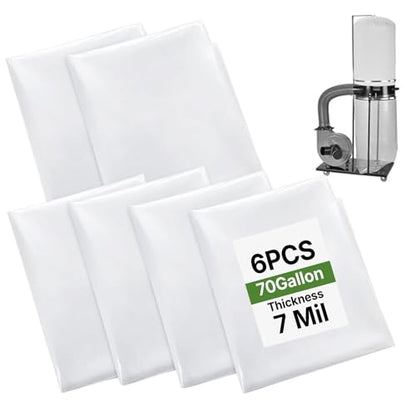 Dust Collector Bags 6 Pcs 7Mil 19.5" Dia 35-70 Gal 31"x40" for Woodworking
