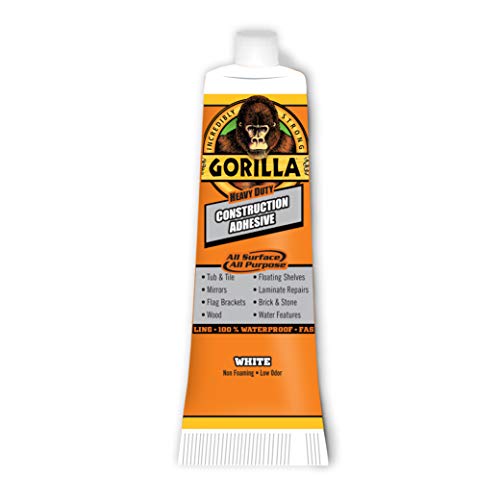 Gorilla Heavy Duty Construction Adhesive, White Glue, 2.5 Ounce Squeeze Tube (Pack of 5) - Gap Filling and Waterproof - size: 2.5 Ounce (Pack of 5)