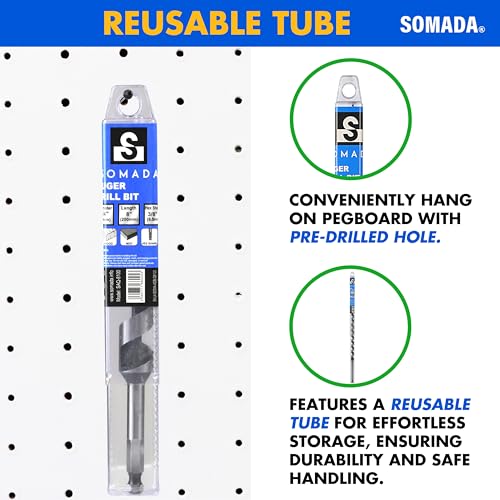 SOMADA 1/2 in x 8 in Auger Drill Bit, Quick Change Hex Shank, Wood - size: 1/2"x8" Silver