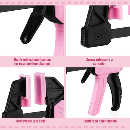 WORKPRO 2-Pack 6" Mini Bar Clamp Set, 50 lbs Load Limit, Pink Ribbon - color: Pink, size: 6" Mini