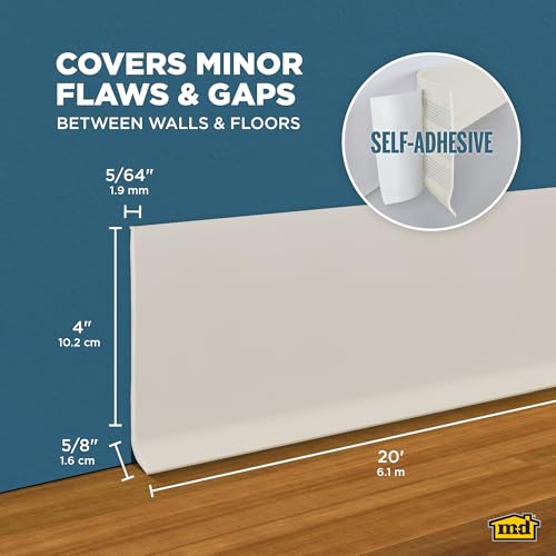 MD Building Vinyl Self-Stick Wall Base, Almond, 4in x 20ft Roll - size: 4"W x 8"L