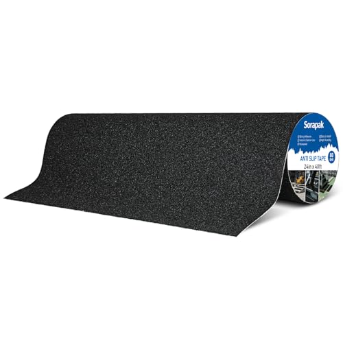 Extra Wide 24in x 40ft Black Anti Slip Tape, 80 Grit Waterproof Non Skid Grip Tape Roll for Ramps, Decks, Boat Decks, Warehouse Floors, Garages, Indoor & Outdoor Use - size: 24'' x 40 FT