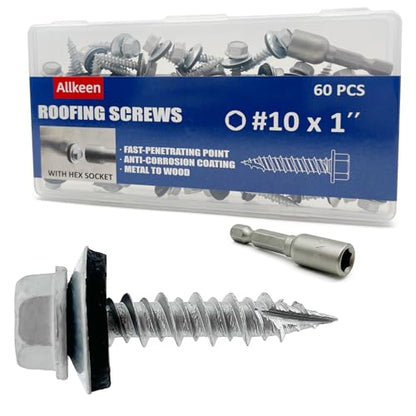 #10 x 1 Hex Head Sheet Metal Roof Screws, Rustpert Coating Metal to Wood siding Screws, 60 Pieces - size: #10x1''
