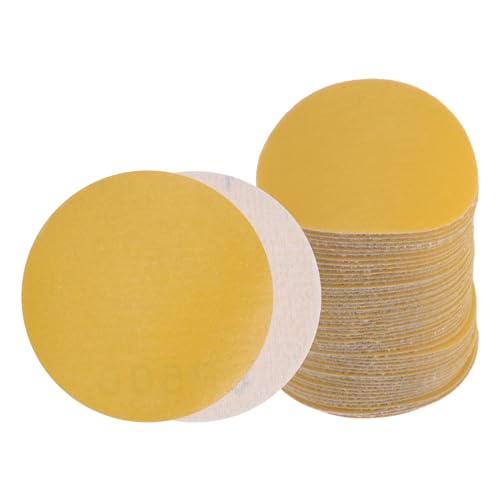 50pcs No Hole Sanding Discs- [ 3 Inch 500 Grit ] Round Hook and Loop Grip Sanding Pads Sheet Sandpaper for Automotive Woodworking Metal Polishing Use| Gold, Aluminum Oxide - size: 500 grit