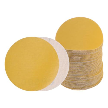 50pcs No Hole Sanding Discs- [ 3 Inch 500 Grit ] Round Hook and Loop Grip Sanding Pads Sheet Sandpaper for Automotive Woodworking Metal Polishing Use| Gold, Aluminum Oxide - size: 500 grit