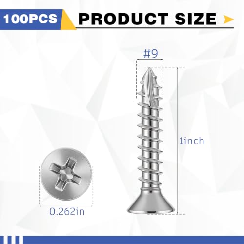 100 Pack Wood Screws #9 x 1 Inch, Silver - color: Sliver, size: 1 Inch