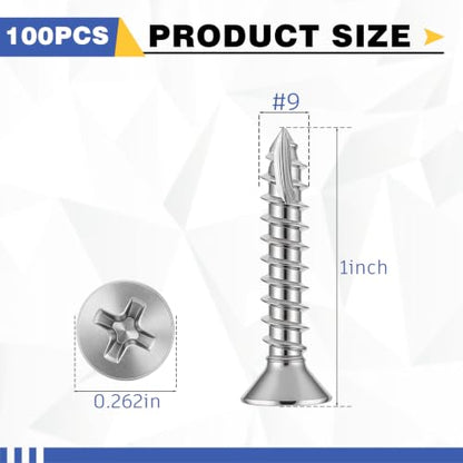 100 Pack Wood Screws #9 x 1 Inch, Silver - color: Sliver, size: 1 Inch