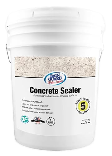 Rain Guard Concrete Sealer 5 Gallon | Ready to Use | Natural Finish | Deep Penetrating Protection Against Water and Salt Damage for All Concrete Surfaces | Silane/Siloxane Waterproofer - size: 5 Gallons