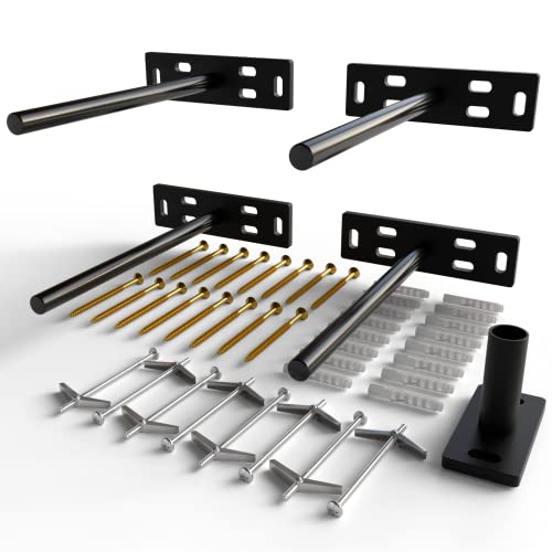 Set of 4 Floating Shelf Brackets Heavy Duty (1/4 inch Thick Baseplate) Painted Black Mild Steel/ Bracket for Hidden Wall Shelves Support Hardware Mount Kitchen/Nursery Decor (8 inch Rods) - size: 8 inch Rod