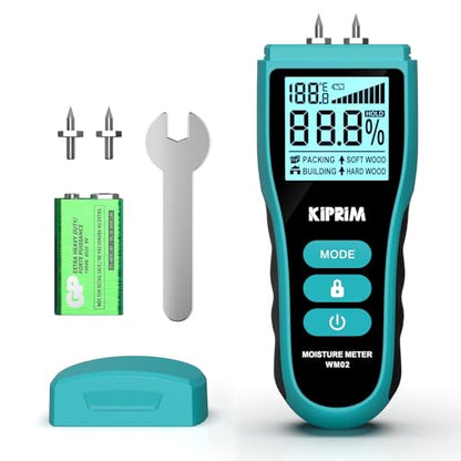 Kiprim WM02 Digital Pin-Type Moisture Detector,LCD Display,Hold Function