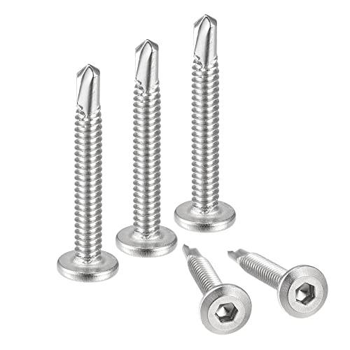 uxcell Hex Socket Self Tapping Screws, #10 x 1-1/2" 410 Stainless Steel Sheet Metal Flat Head Drilling Screw 50pcs, Silver - color: Silver, size: #10 x 1-1/2"