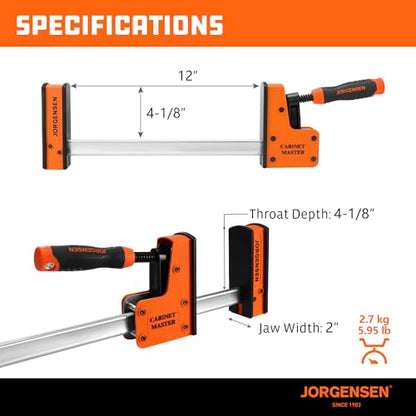 JORGENSEN 12-Inch Parallel Bar Clamps, 2-Pack Cabinet Master Bar Clamps - size: 12 Inch