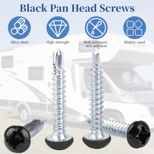 Pan Head Metal RV Screws Black #8 X 5/8" - 100 Pcs - size: #8x5/8"